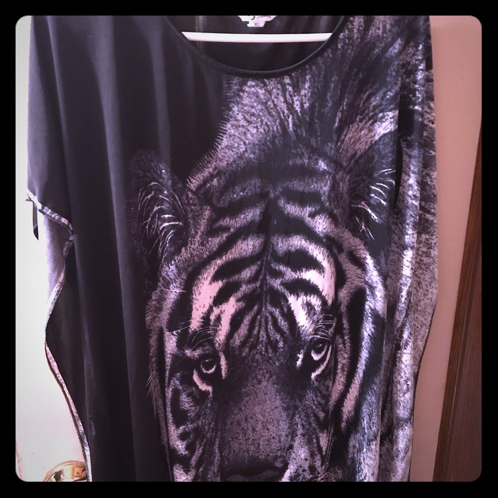 Black silky tiger dress